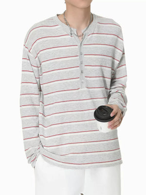 ivory henley with half-button and striped