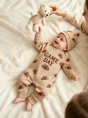 tan jumpsuit with full-length and snap