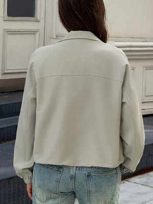 athleisure windbreaker in sage green with stand collar