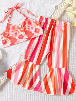 Children's Floral Print Crop Top And Striped Pants Set option 7