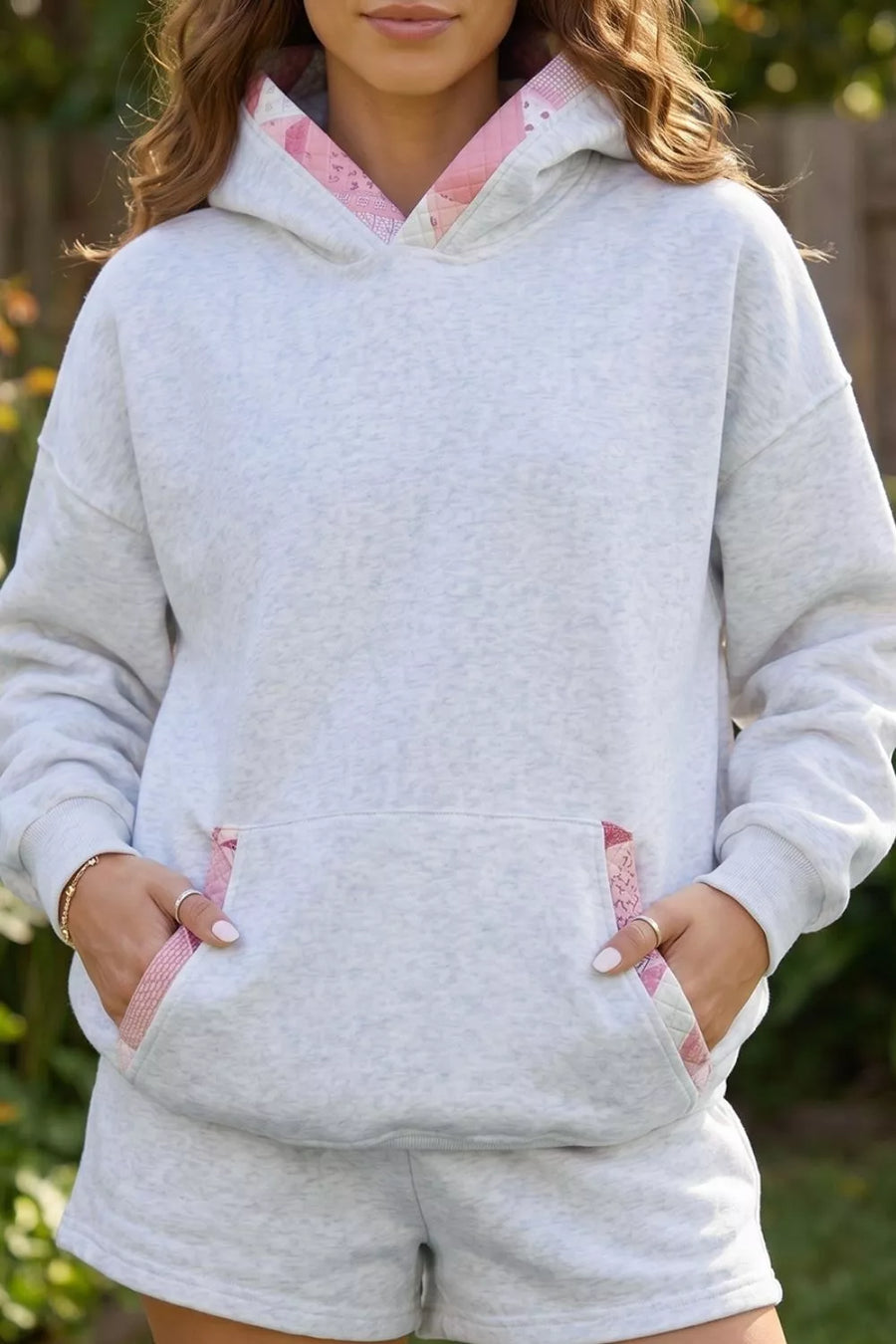 Light Gray with Contrast Patchwork Oversized Hoodie