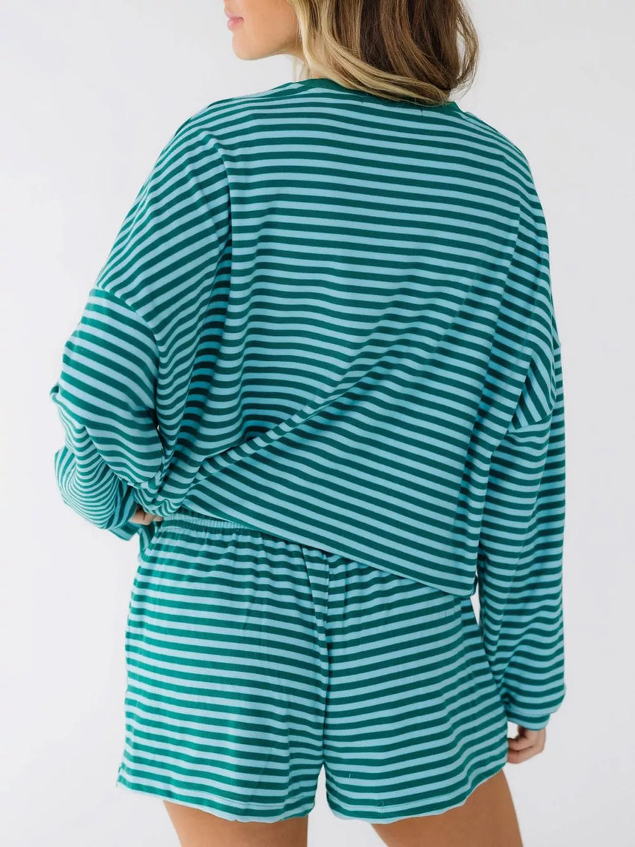lounge set in teal with striped and two-piece