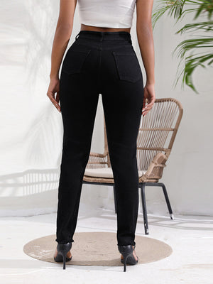 jeans in black with distressed and full-length