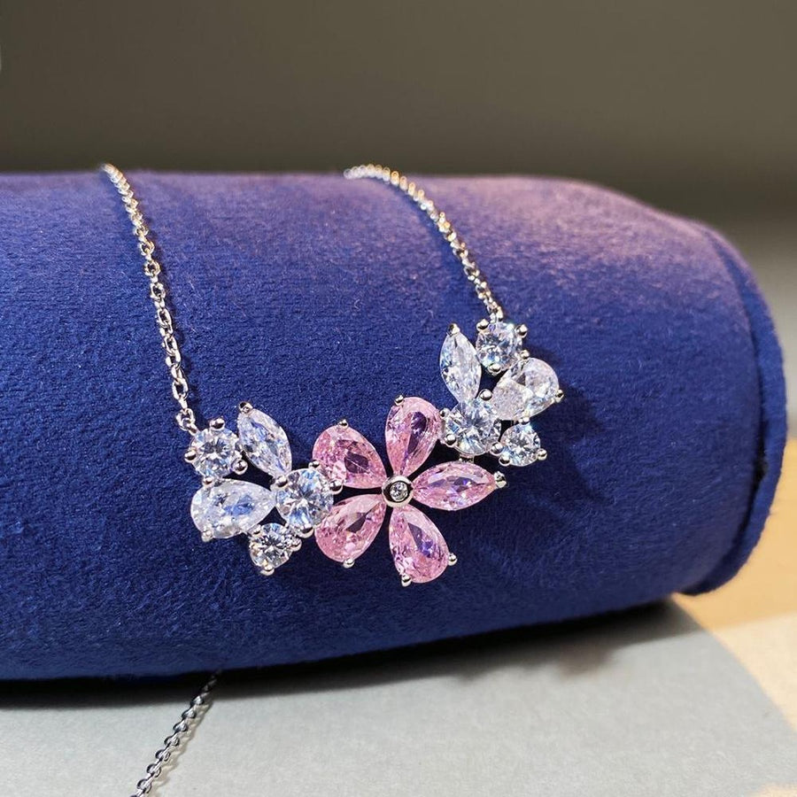 light pink necklace featuring zircon embellishment and floral