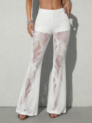 black flare pants with full-length and elastic