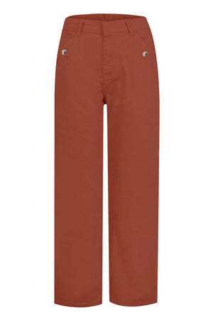 Rust wide-leg utility denim trousers with button details