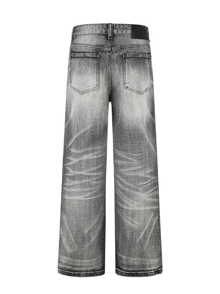 Black with Men's Vintage Wash Wide Leg Jeans Plus Size