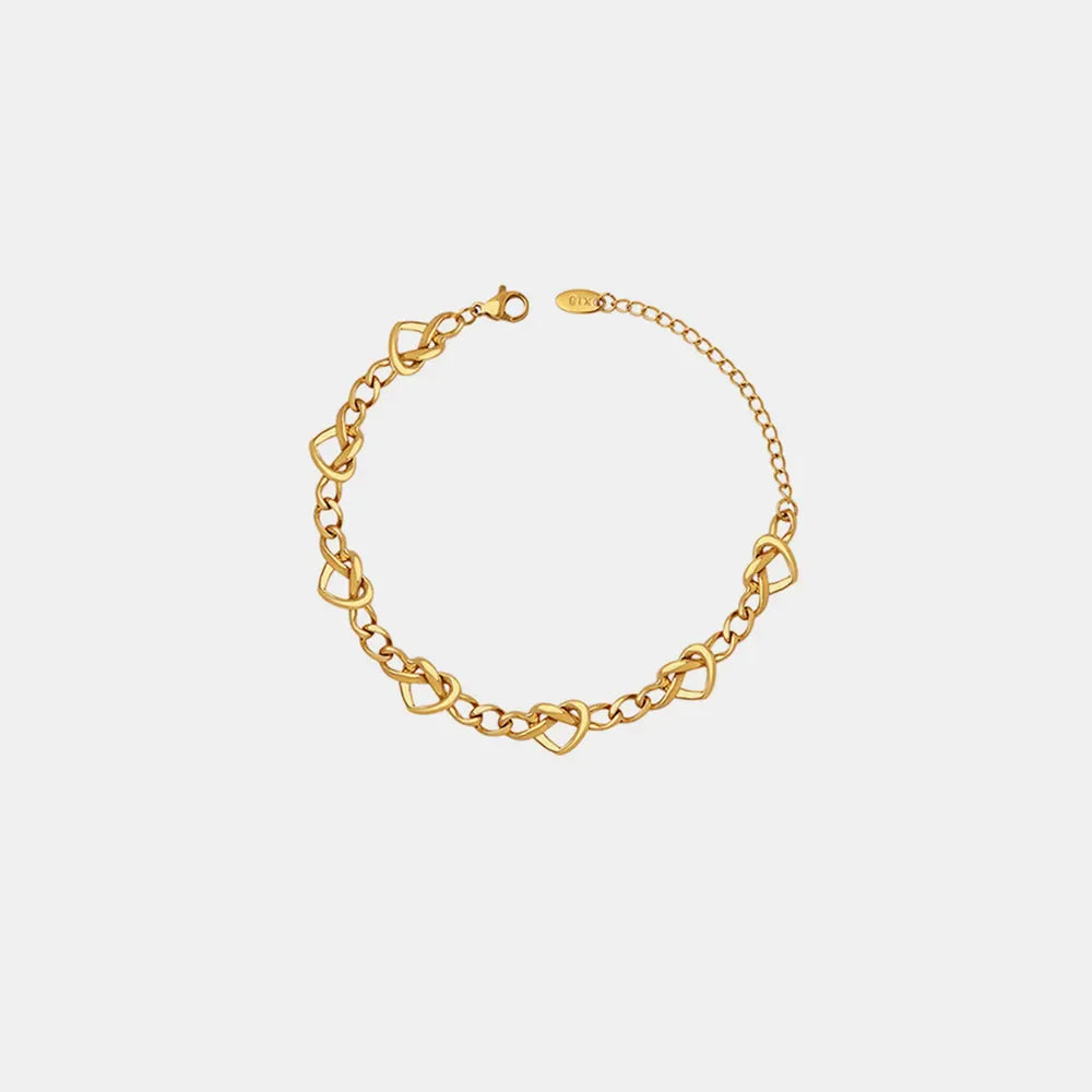 18K gold heart link chain bracelet with adjustable clasp