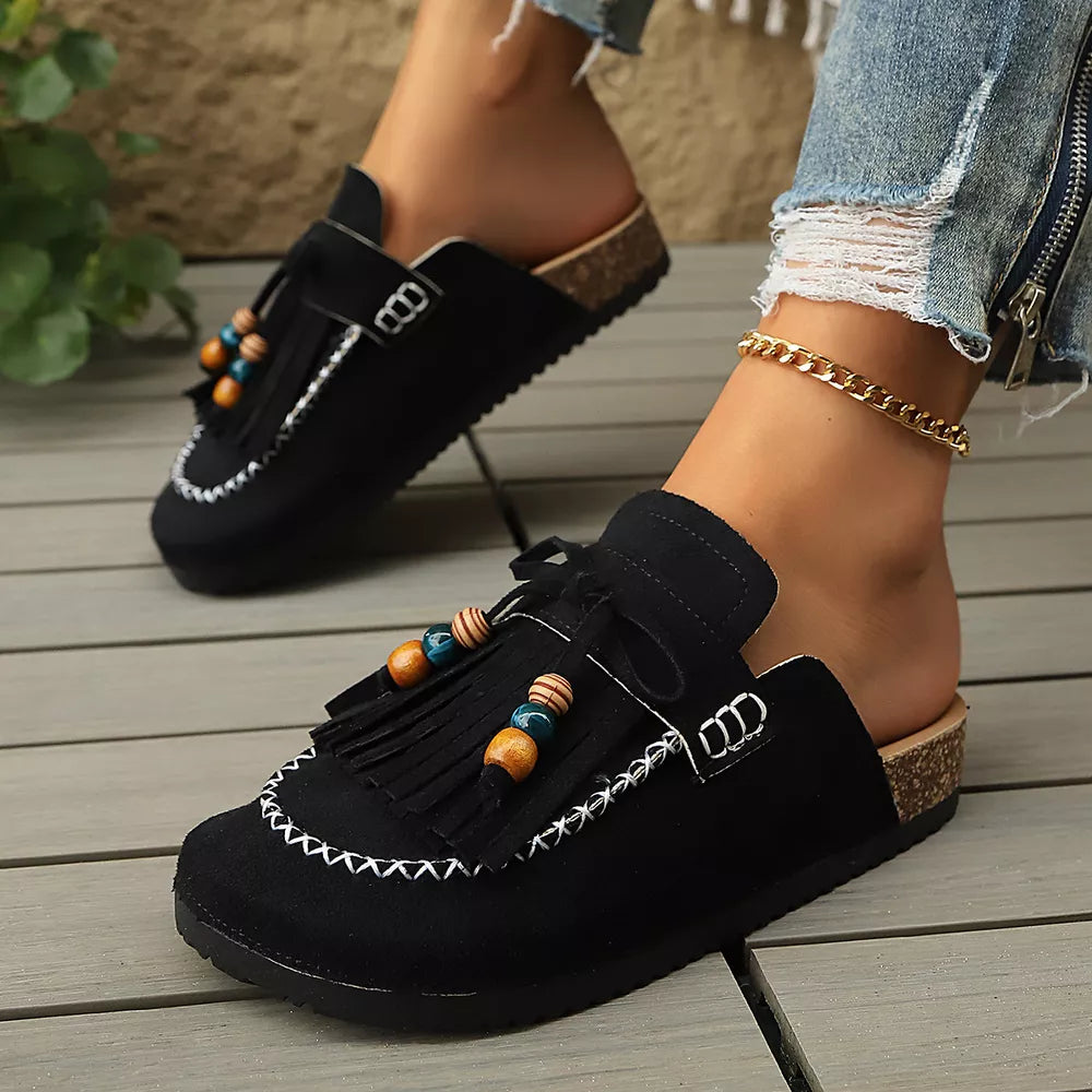 Gray Tassel Round Toe Slip-ons