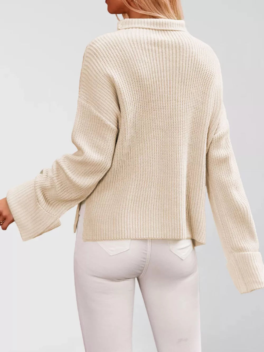 100% polyester Care instructions: Machine wash cold mock neck sweater in Apricot with oversized silhouette