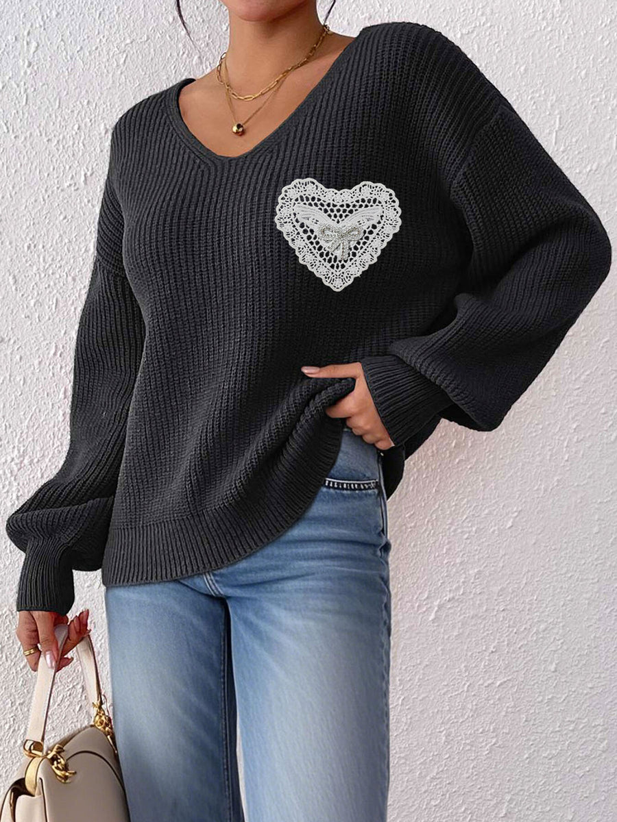 Camel relaxed pullover sweater with v-neck