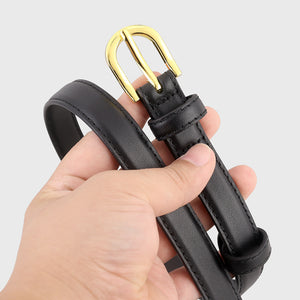 Black leather belt with golden buckle, casual accessory