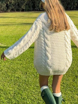 Off-white pullover sweater with tunic-length and pullover
