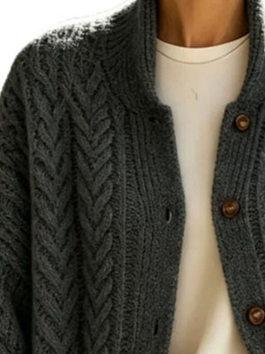 cardigan in Gray with cable-knit and tunic-length