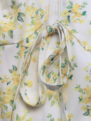 White floral print dress with tie-front detail