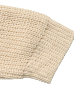 Ribbed knit cardigan in khaki acrylic with a textured stitch detail.