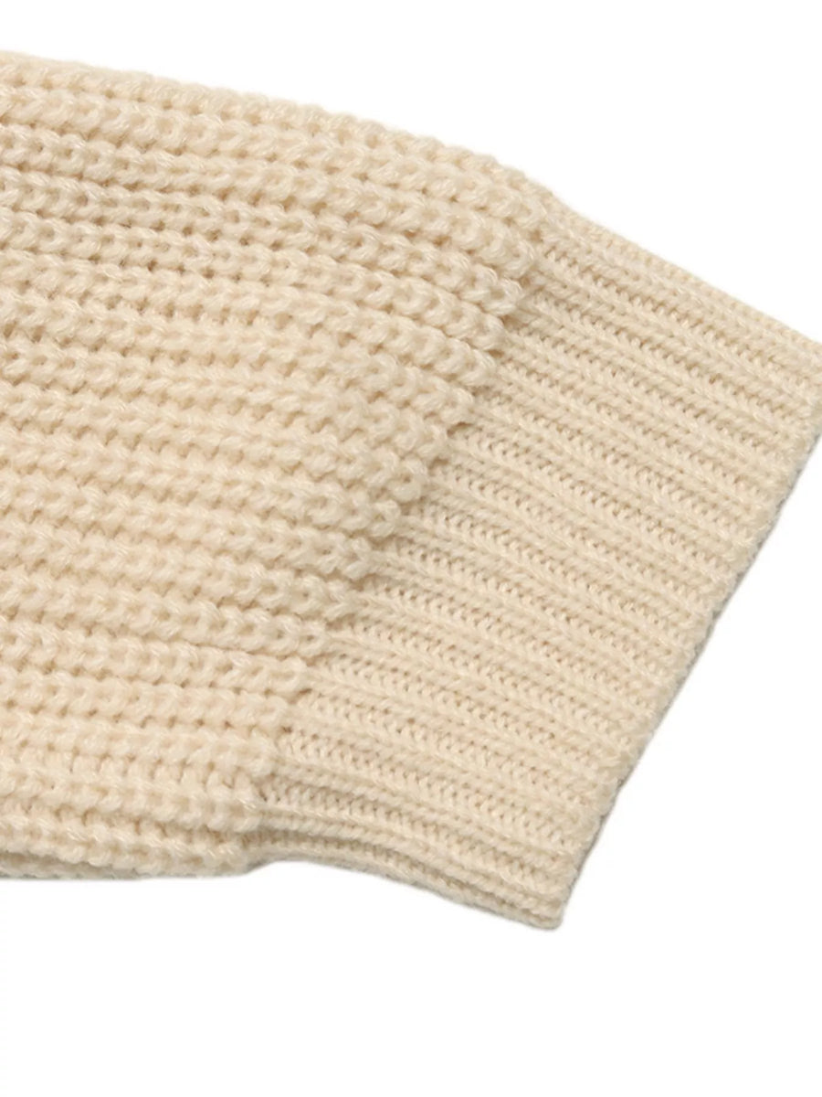 Ribbed knit cardigan in khaki acrylic with a textured stitch detail.