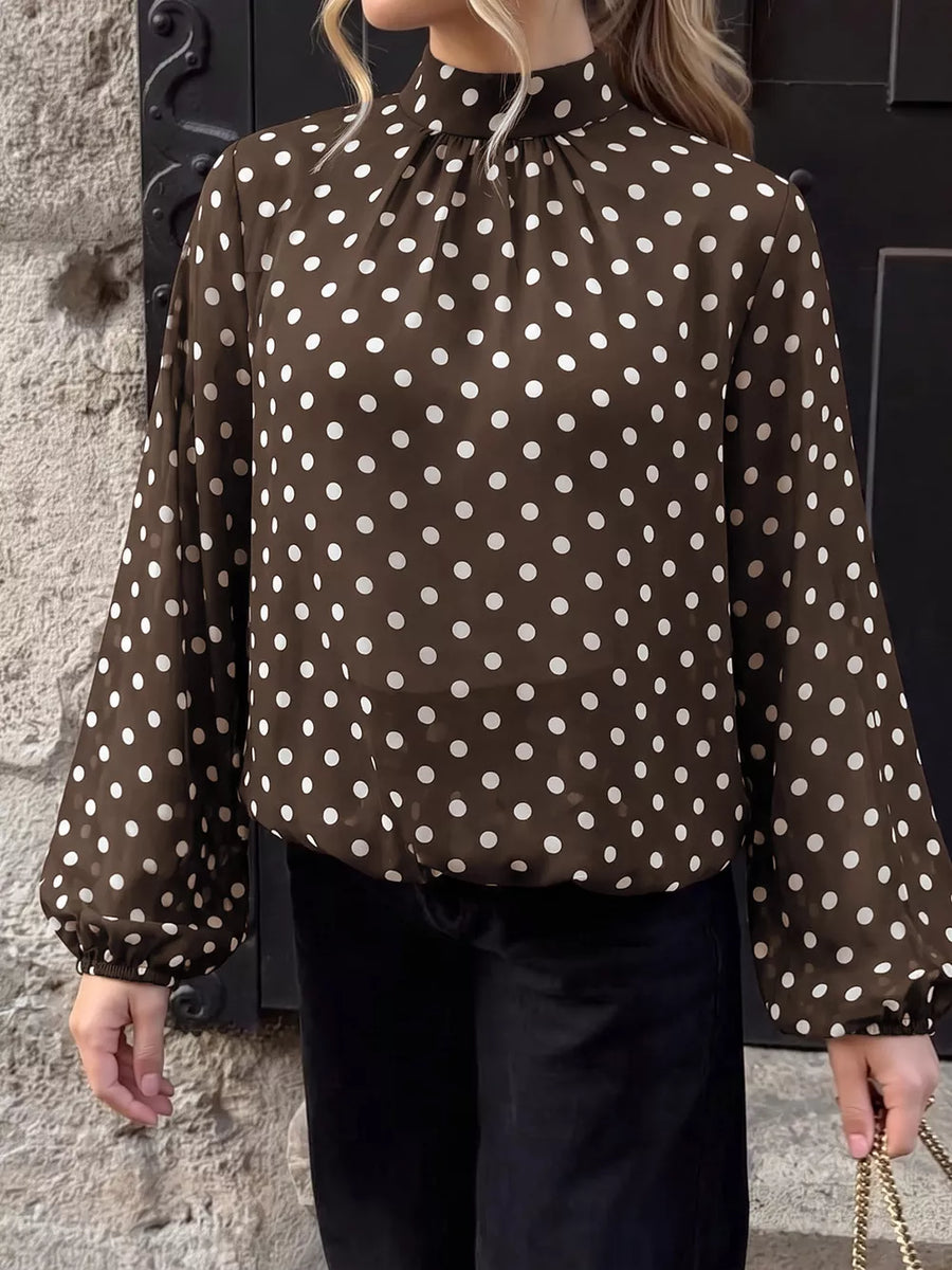 chocolate brown blouse with sheer and long sleeve