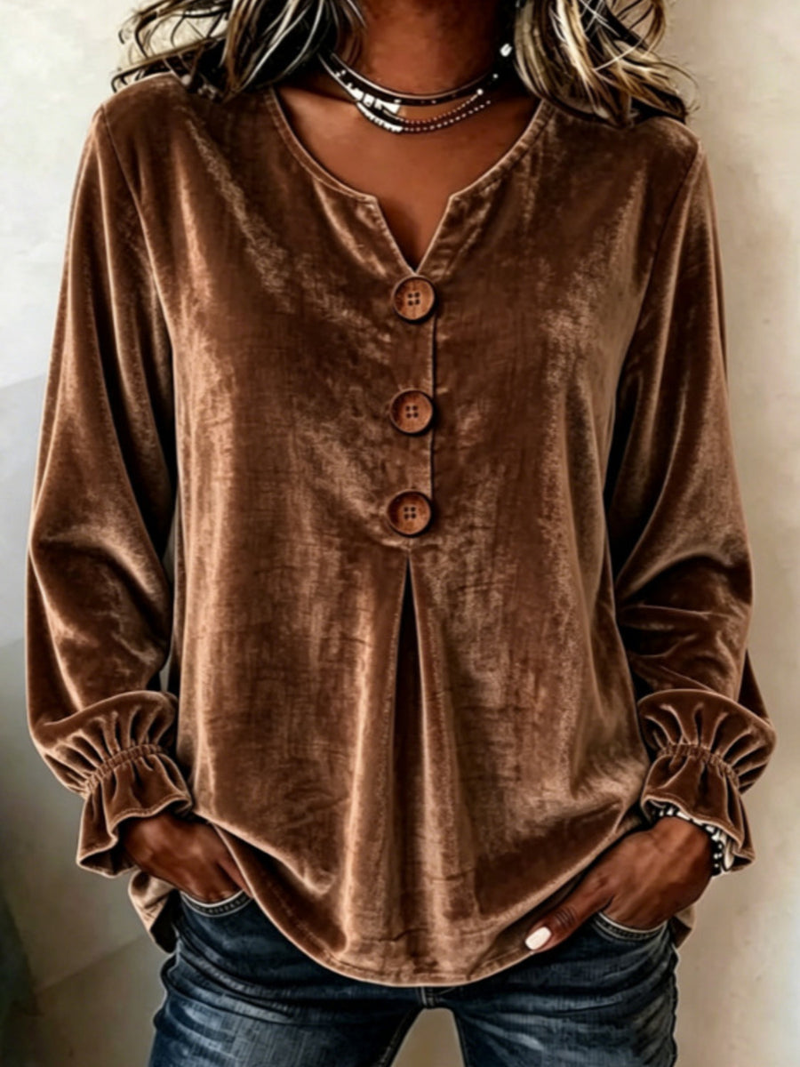 classic blouse in Black with v-neck