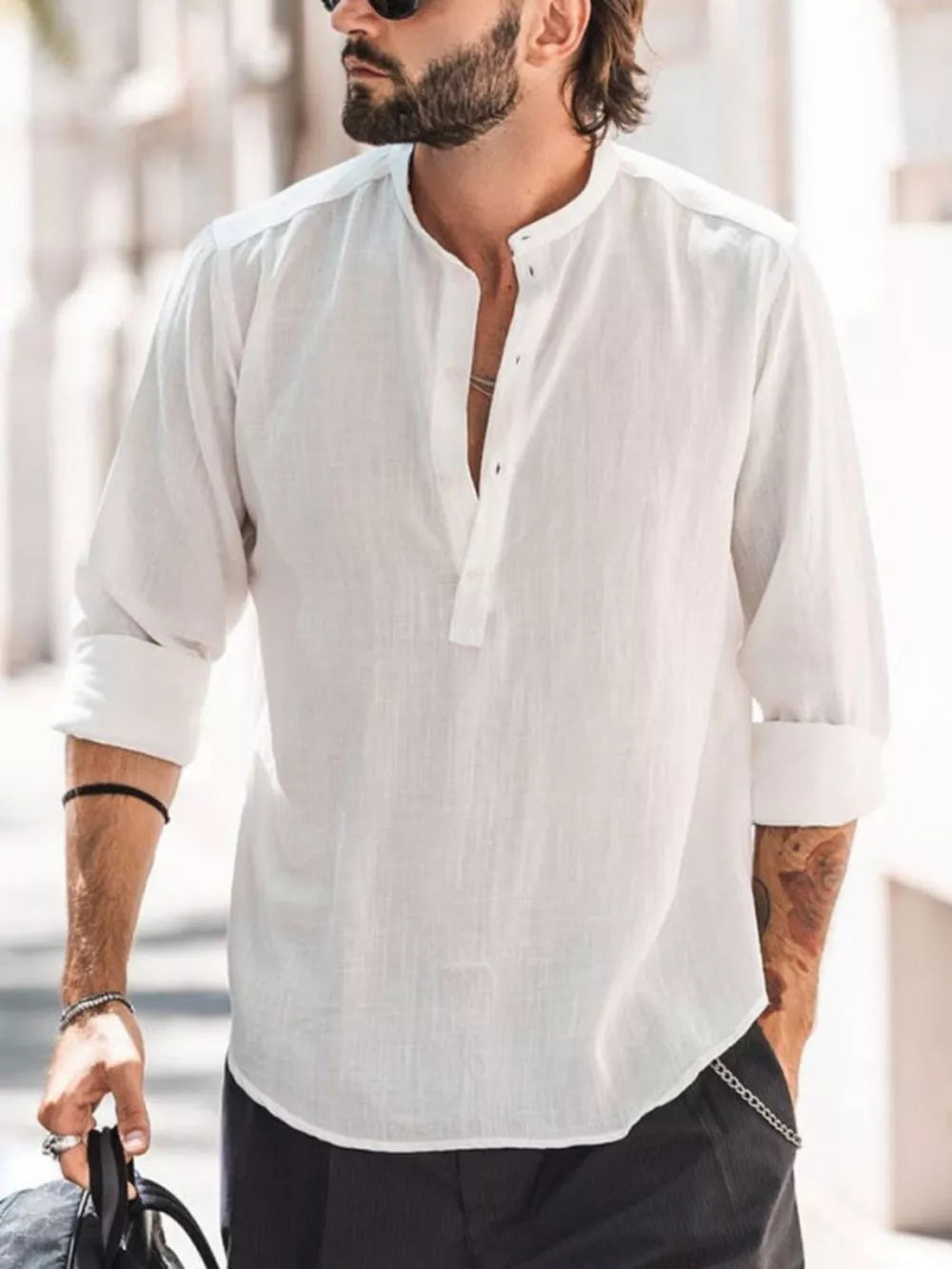 Light Green Men's Plus Size Long Sleeve Button Shirt