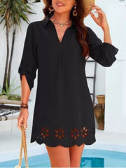 resort shirt dress in fuchsia with collared v-neck