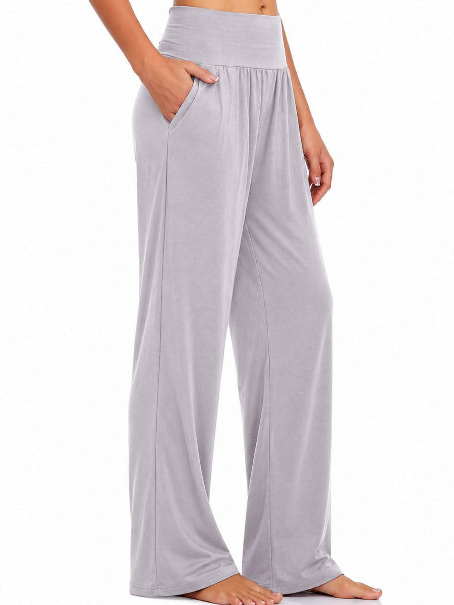 Pocketed High-Waisted Wide-Leg Pants in Brick Red