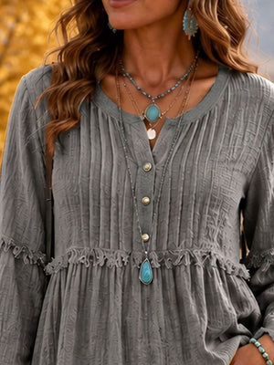 Gray A-line blouse with round neck