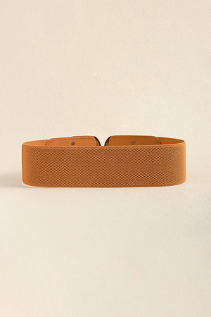 Caramel elastic waist belt with double C buckle detail
