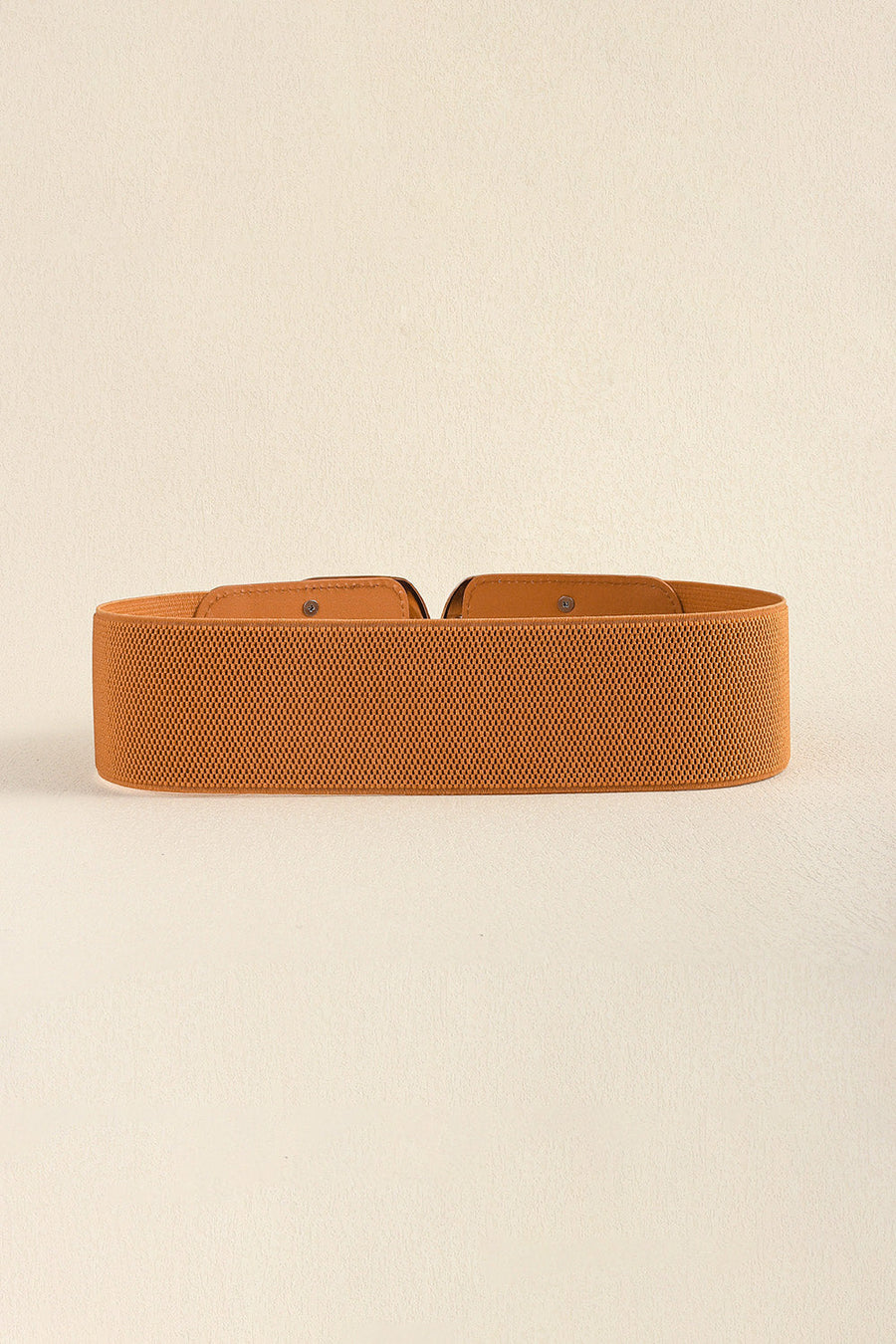 Caramel elastic waist belt with double C buckle detail