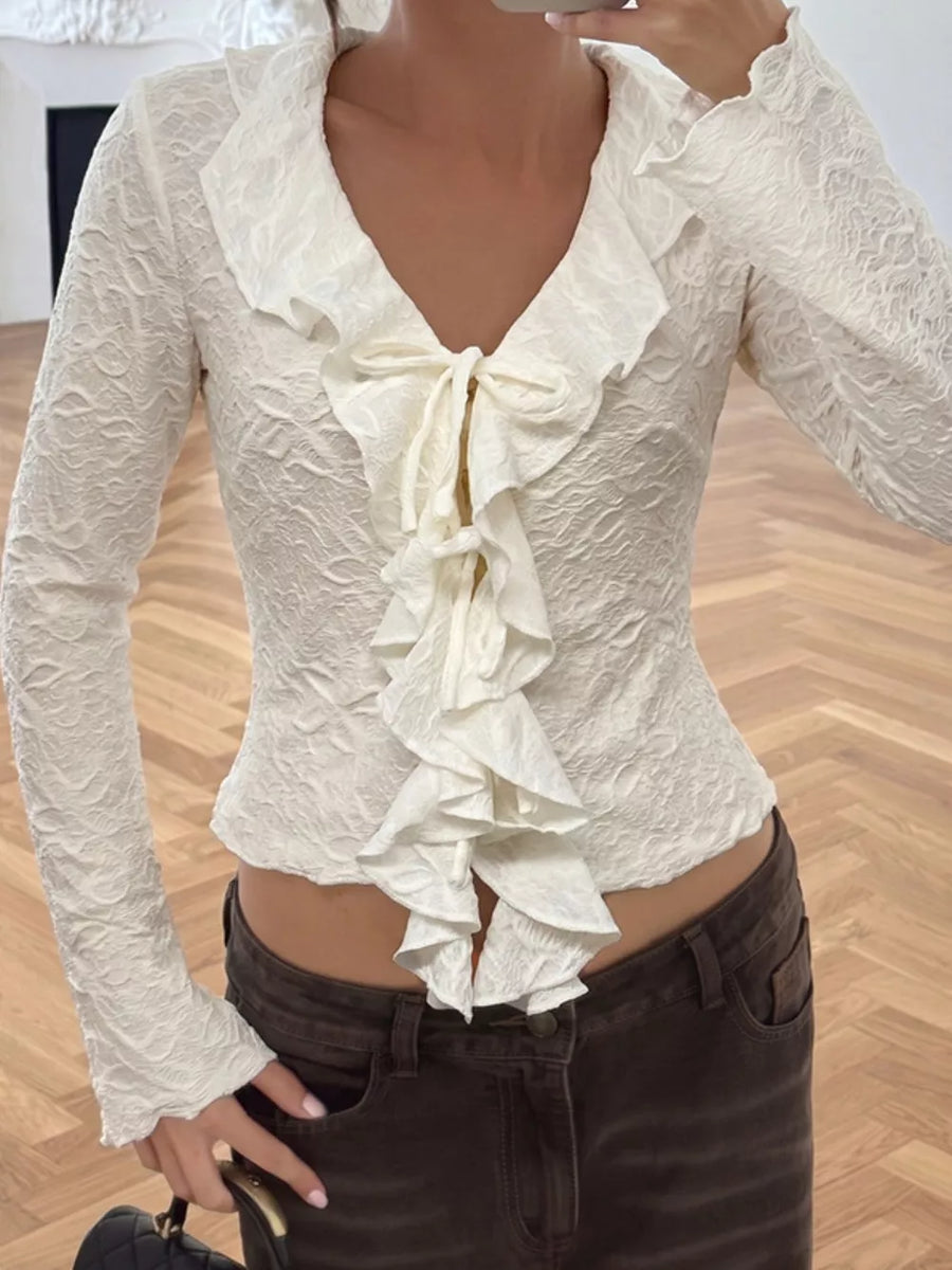 Ruffled Long-sleeve Tie-front Blouse option 4