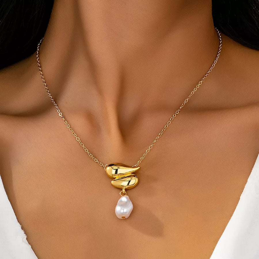 Synthetic Pearl, 18K Gold-Plated, Alloy Care instructions: Avoid wearing during necklace in Gold with straight silhouette