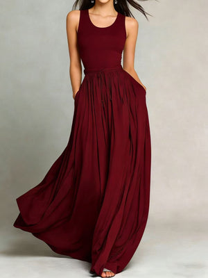 bohemian maxi dress in rust with scoop neck