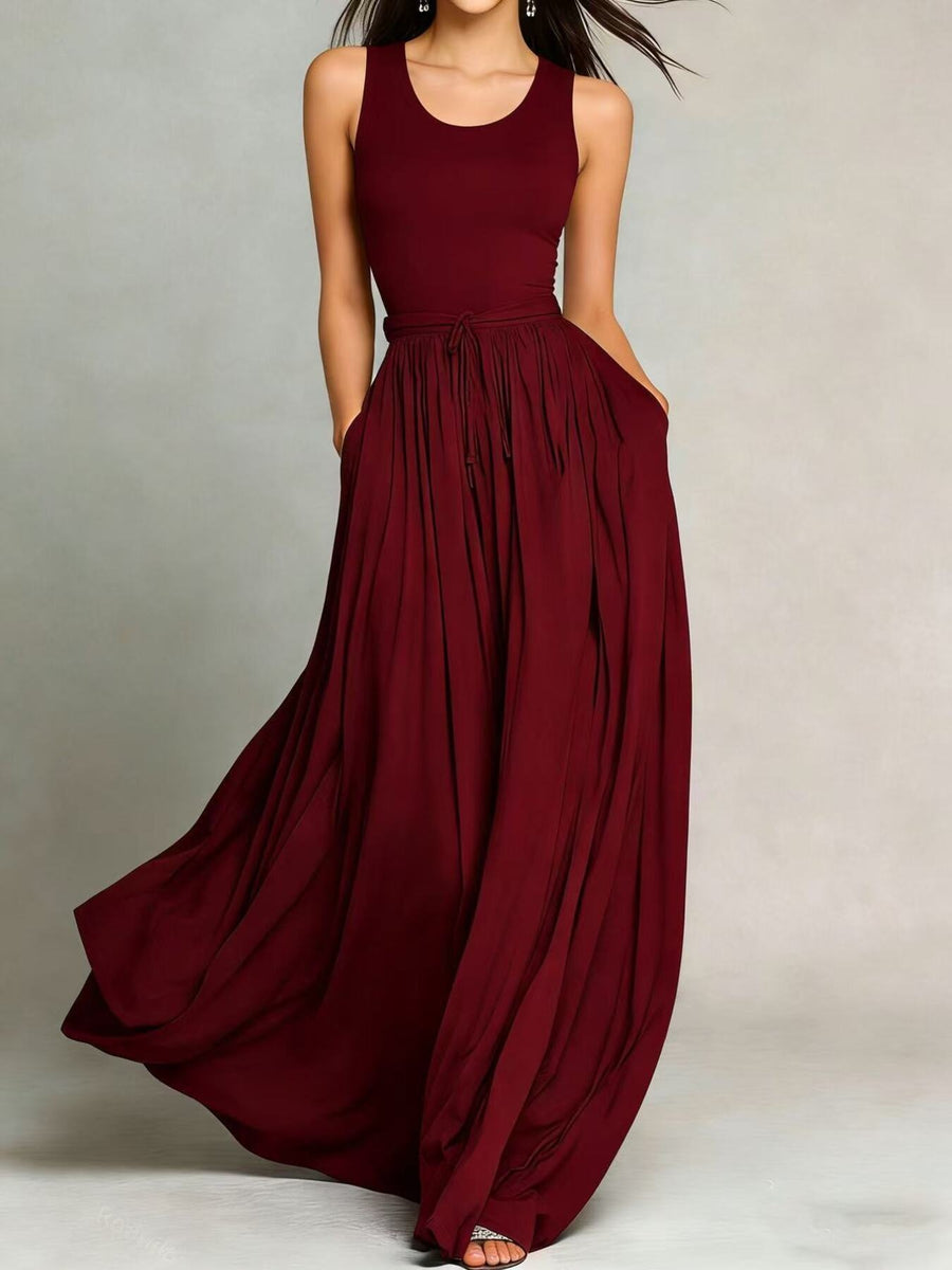 bohemian maxi dress in rust with scoop neck