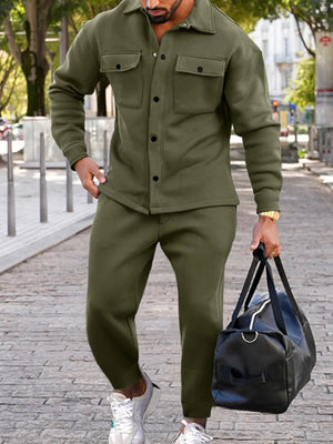 lounge set in Army Green with collared and long sleeve