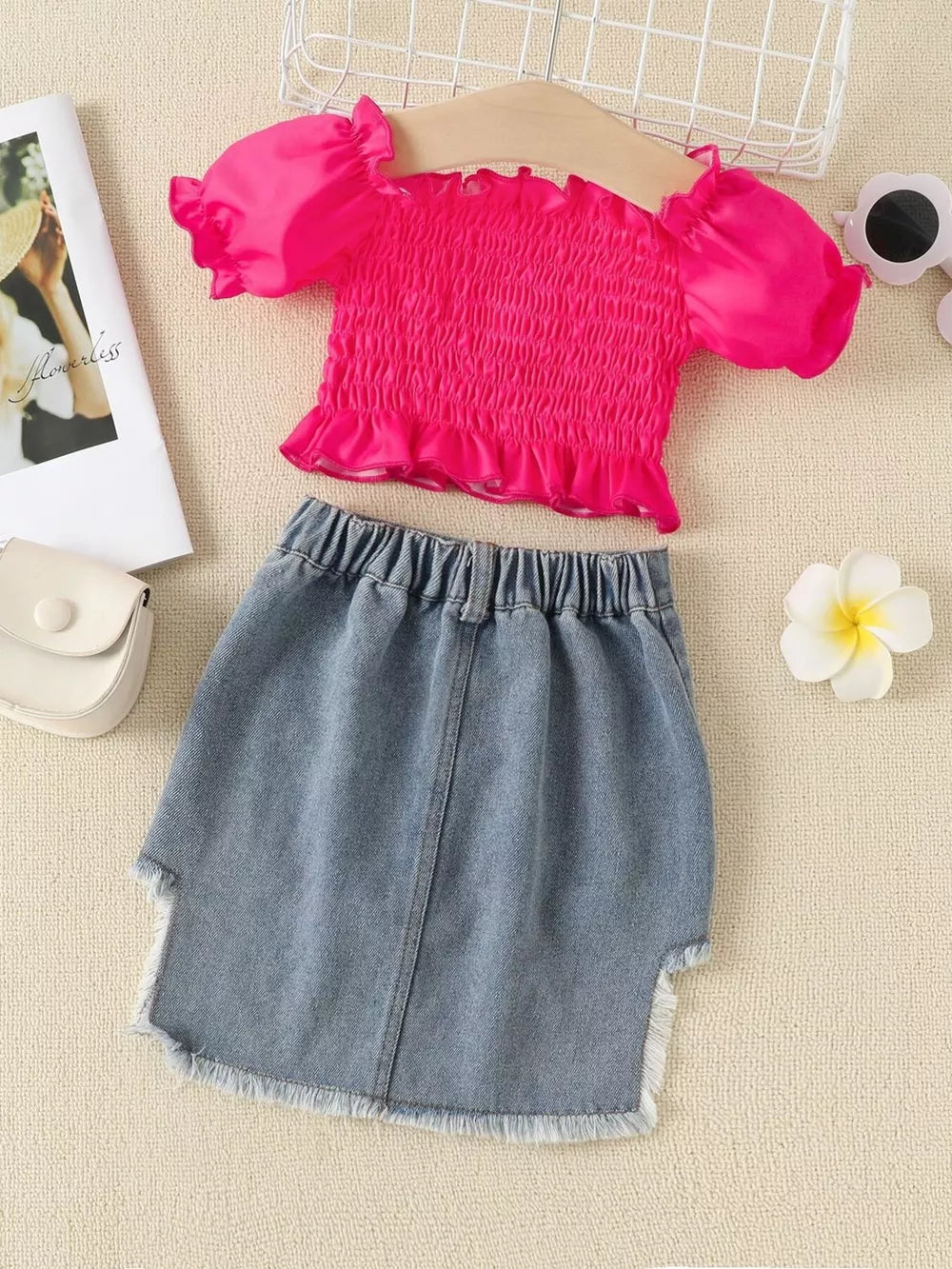 Children's Smocked Top And Denim Skirt Set option 8