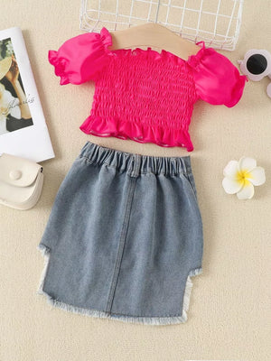 Children's Smocked Top And Denim Skirt Set option 8