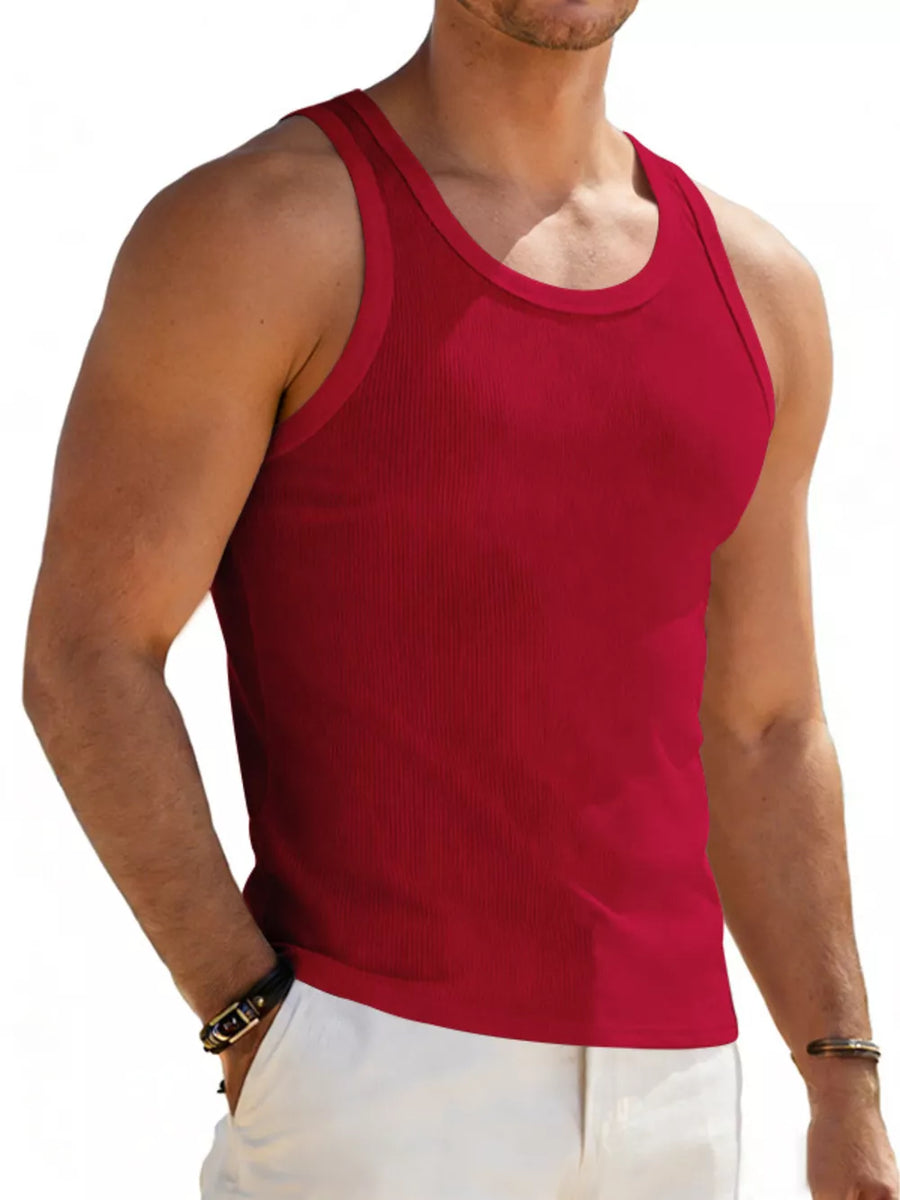 Men's Full Size Round Neck Tank in White, view 11