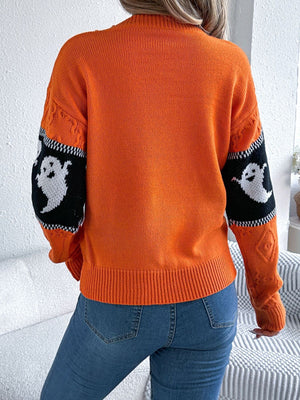 festive pullover sweater in Orange with crew neck