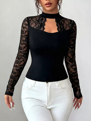 Black Lace Trim Cutout Front Top