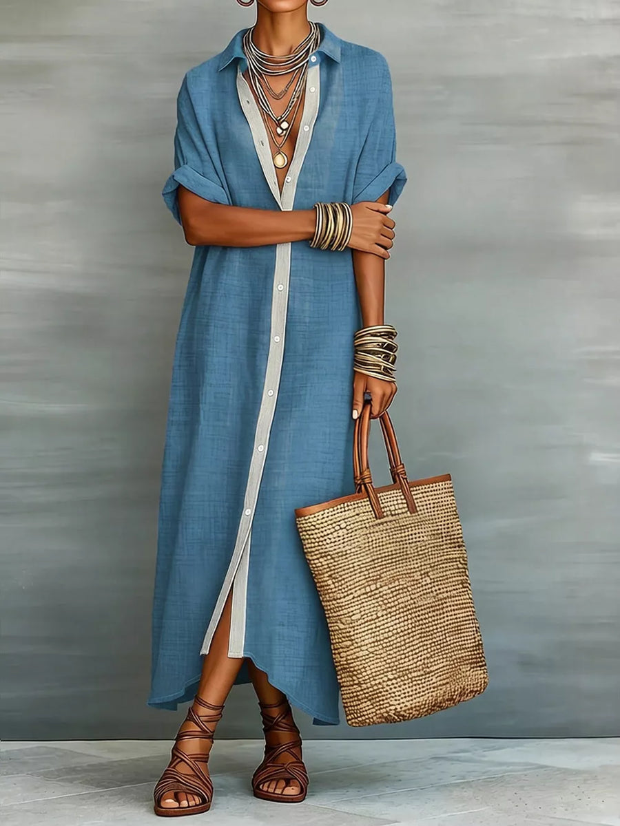 coastal shirt dress in khaki with collared