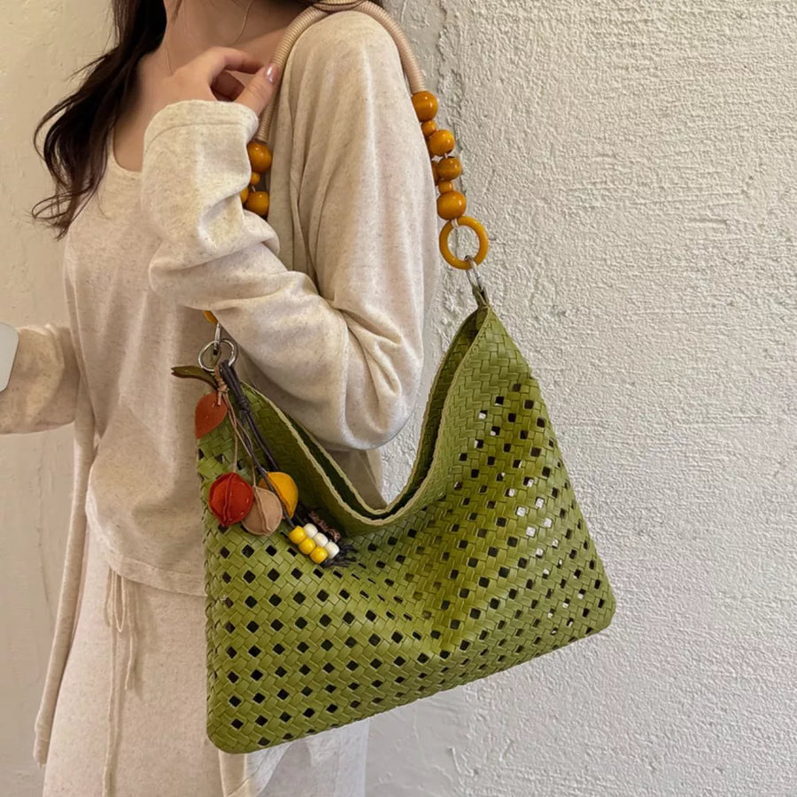 Cutout Shoulder Bag With Beaded Handle option 5
