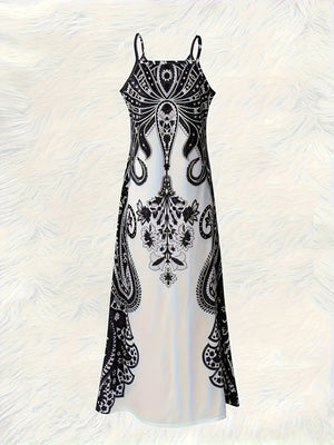 Printed Spaghetti Strap Maxi Dress in Black