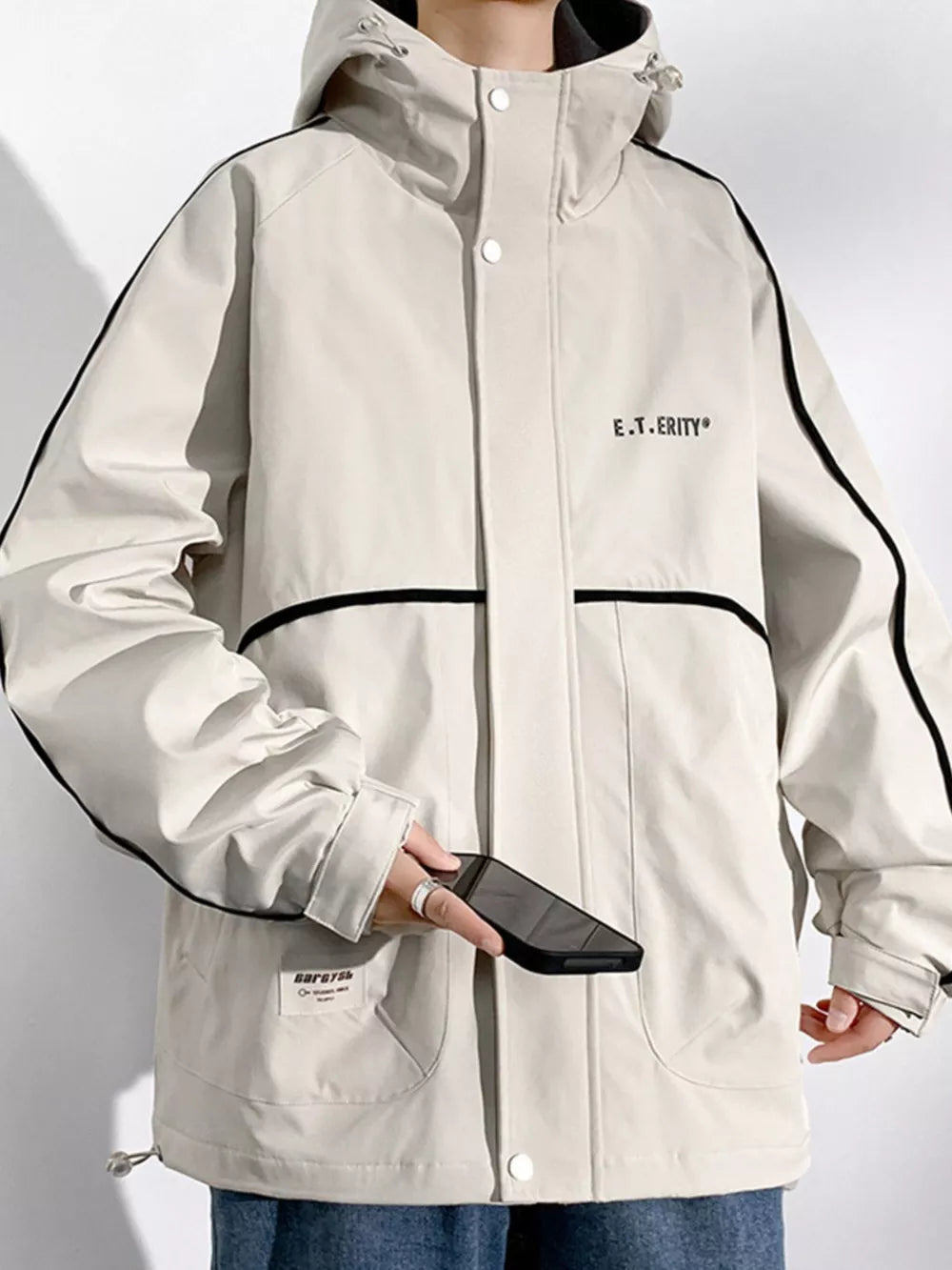 Yellow Men's Plus Size Contrast Trim Zip Up Jacket