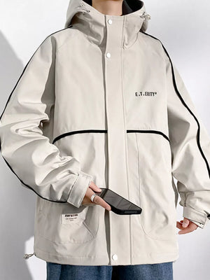 Yellow Men's Plus Size Contrast Trim Zip Up Jacket