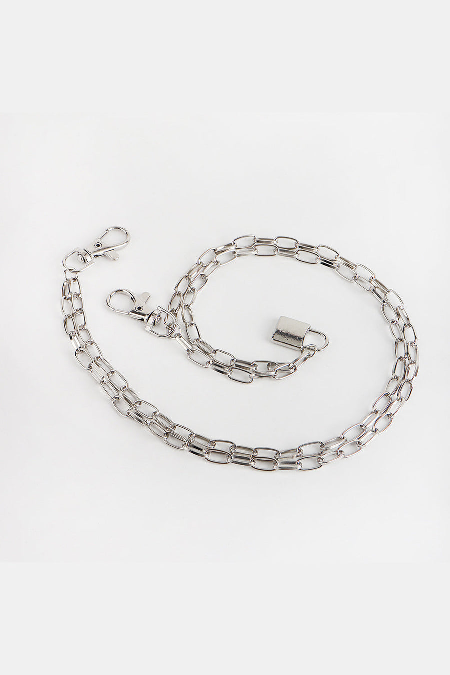 Silver double chain wallet chain with padlock and lobster clasps