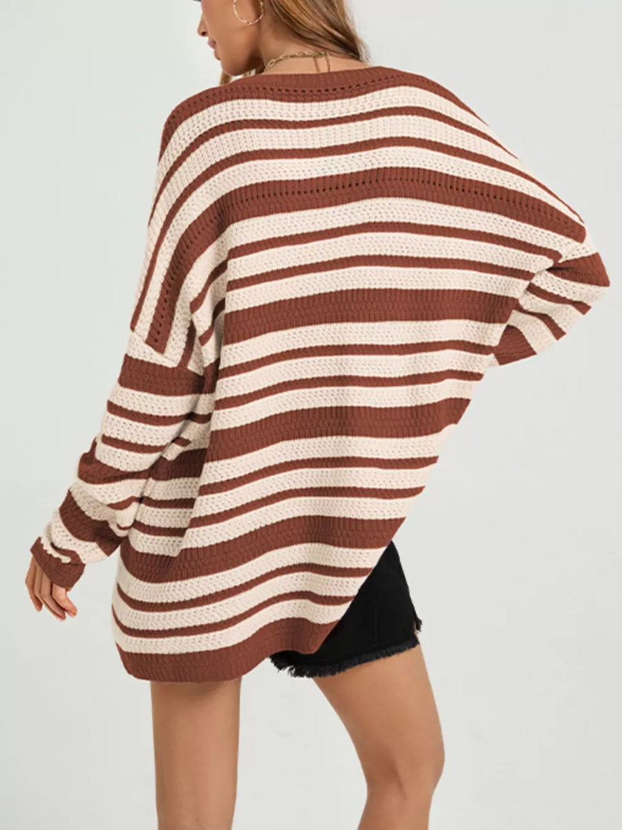 pullover sweater featuring striped in Rust with 100% Acrylic Care instructions: Machine wash cold texture