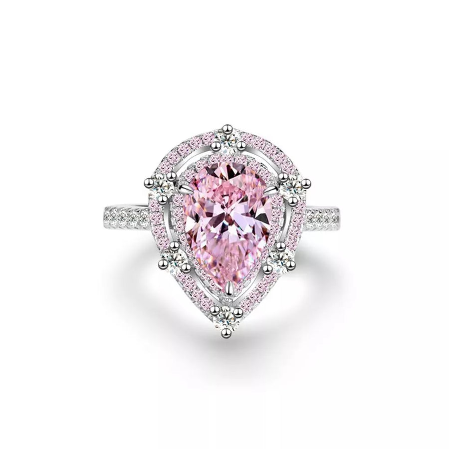 ring in pink featuring pear-cut stone and geometric fit