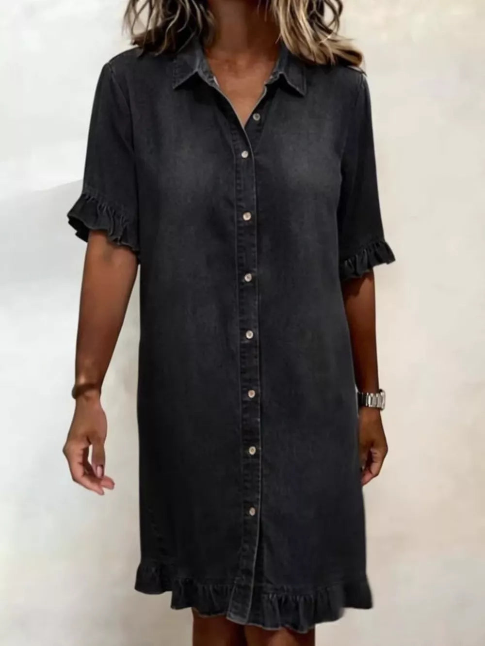 classic shirt dress in White with collared