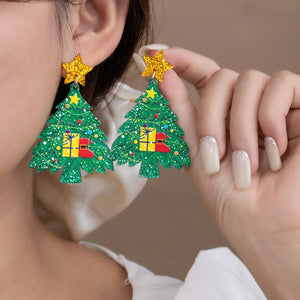 gold earrings featuring glitter detail and novelty