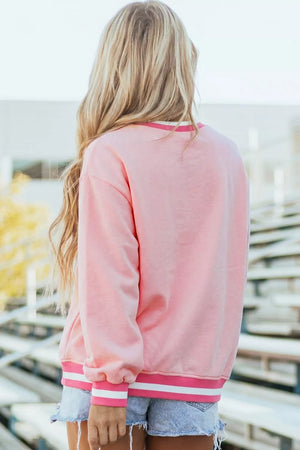 Blush Pink with Embroidered Tennis Club Crew Neck Pullover Sweatshirt